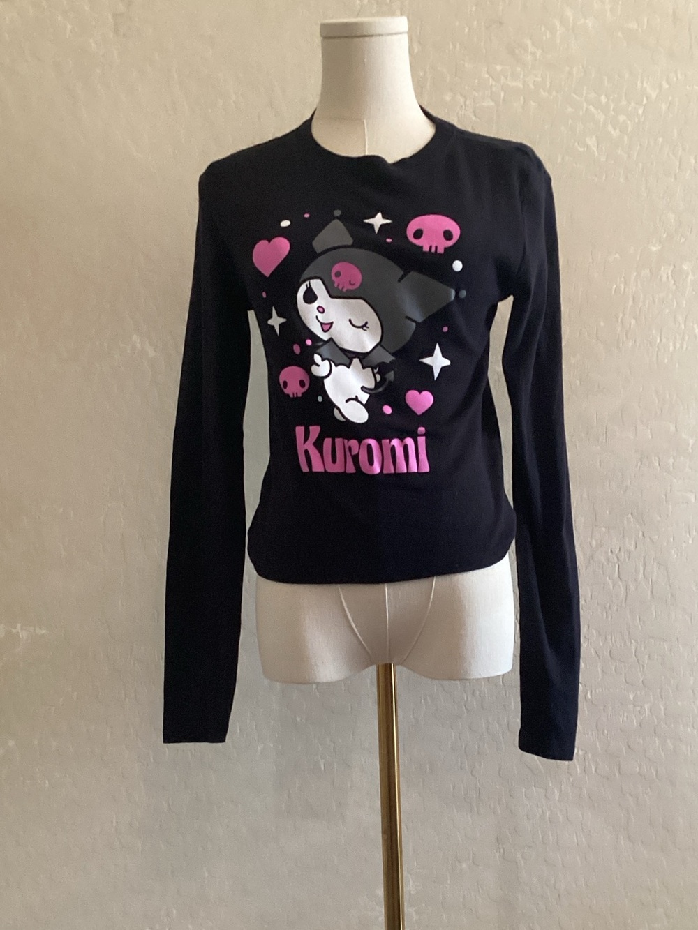 Kuromi Graphic Long-Sleeve Top in Black and Pink